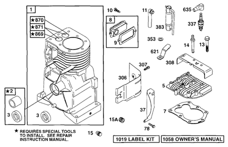 Cylinder, Head Diagram and Parts List for 90102-0016-01  Briggs and Stratton Engine
